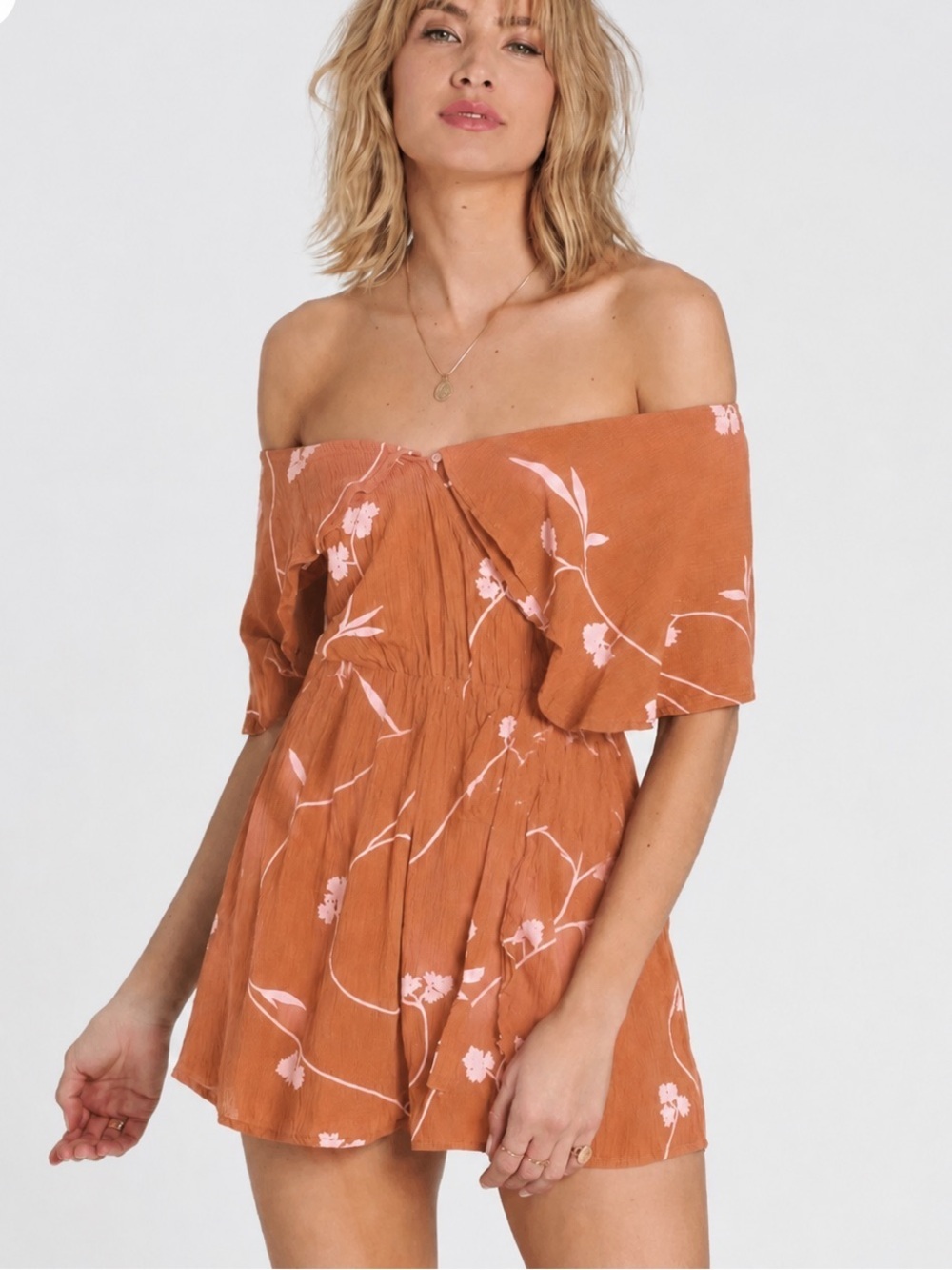 Billabong romper boho retro lagenlook floral ruffled romantic cottage womens M